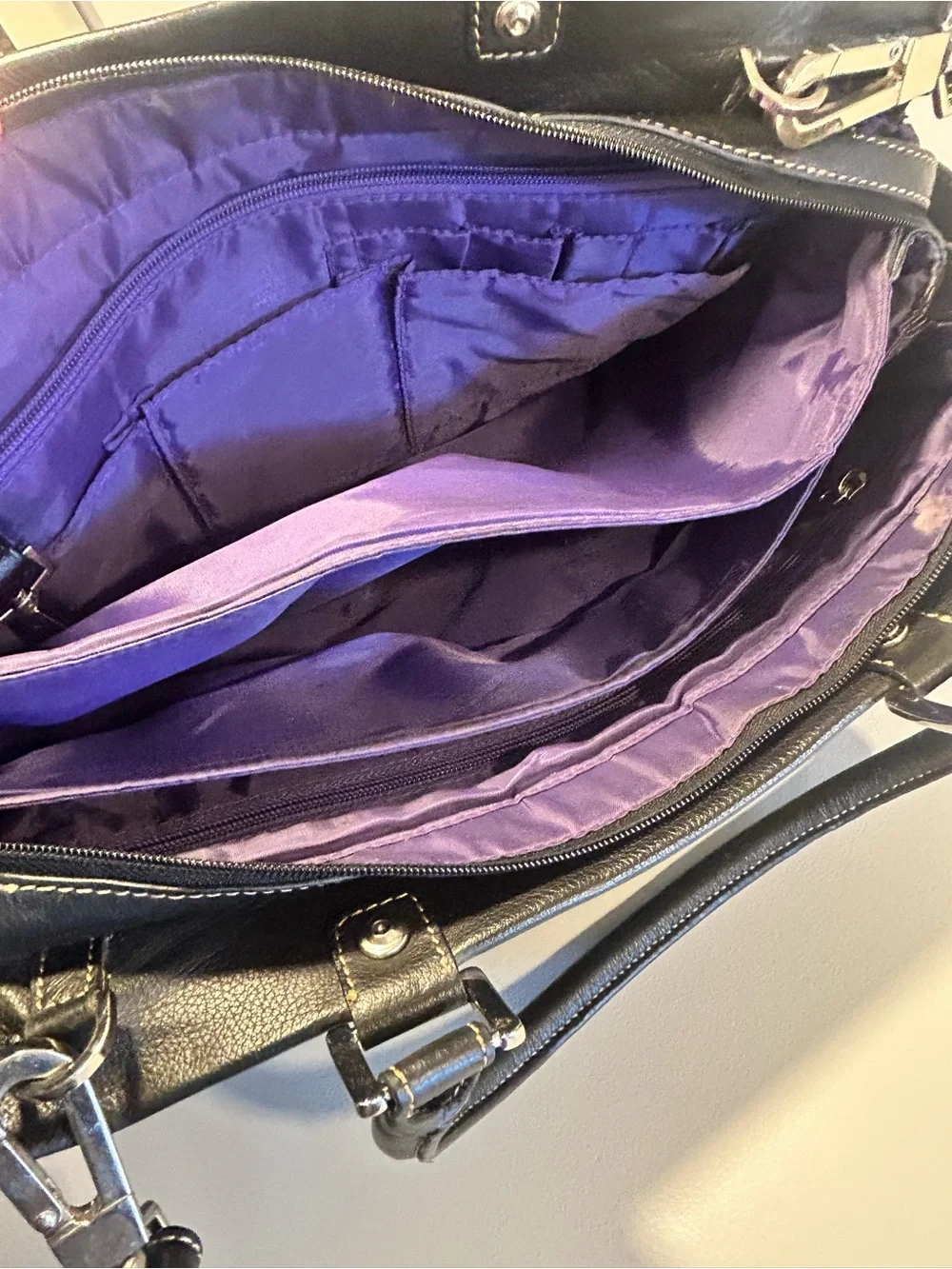 Black Leather Purse Bag Franklin Covey Briefcase Work Tote Shoulder Bag Business - Picture 13 of 16
